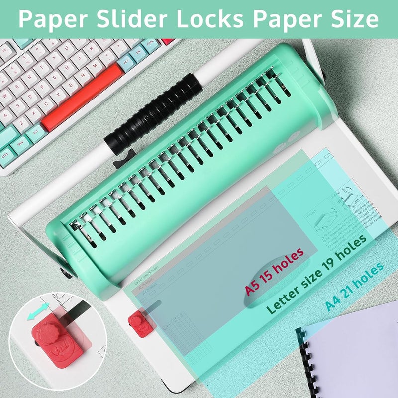 OFFNOVA Binding Machine, 21-Hole 450 Sheets Paper Comb Binding Machine for Letter Size / A4 / A5 Paper, Easy to Punch Handle, Adjustable Margin, Book Binder with 100 PCS 3/8'' Comb Binding Spines - Image 4